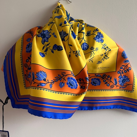 E. Marinella Italian Luxury Silk Scarf 90cm Tree of Life Blue - Brand New - Picture 6 of 13